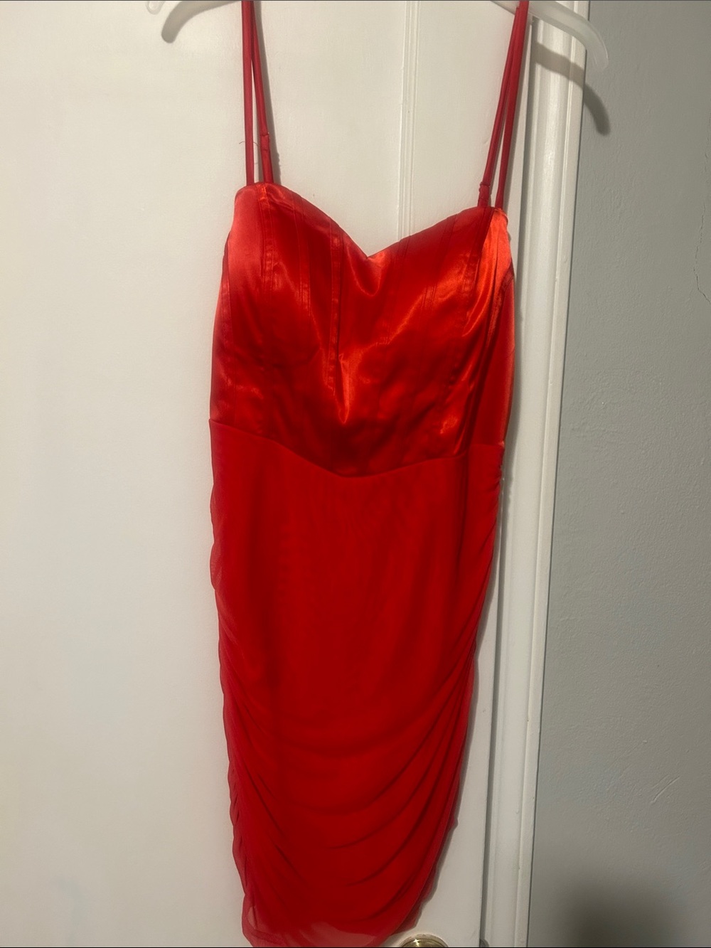 privy Red Satin-Top Spaghetti Strap Midi Dress